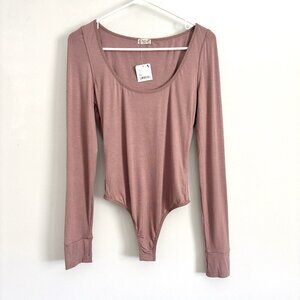 NEW Intimately Free People Settle In Scoop Neck Bodysuit Pink Sugar Maple Medium